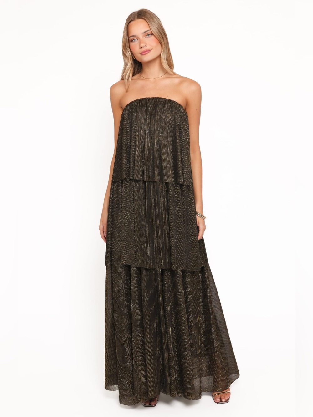 Petal & Pup Bloom Strapless Maxi Dress Size Small Gold